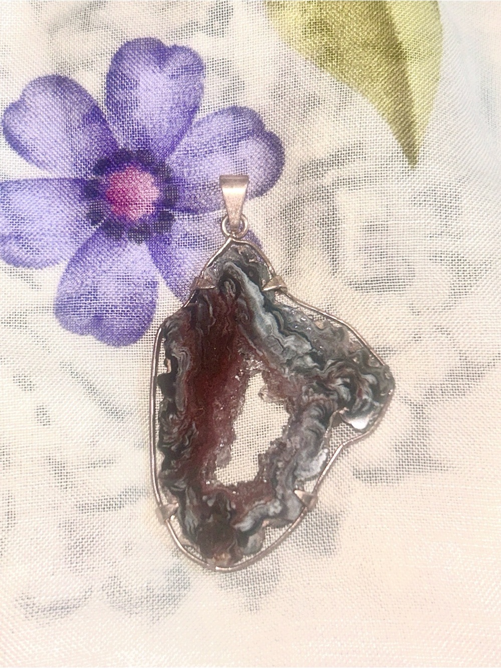 Natural Agate Geode Necklace Pendant